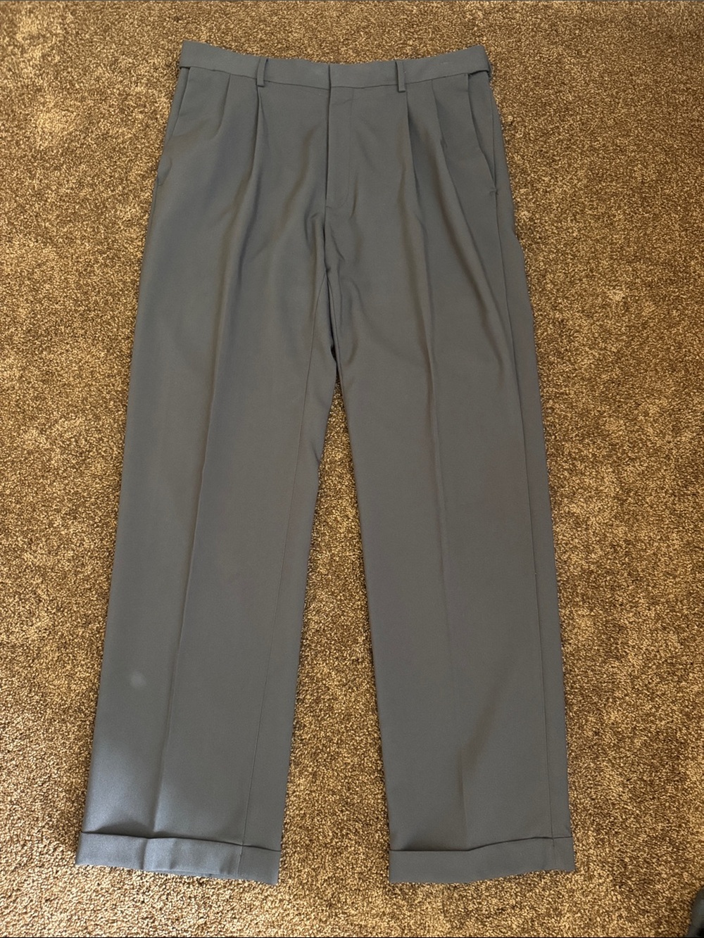 Haggar Classic Fit Dress Pants in Black with Subtle Stripe Trim